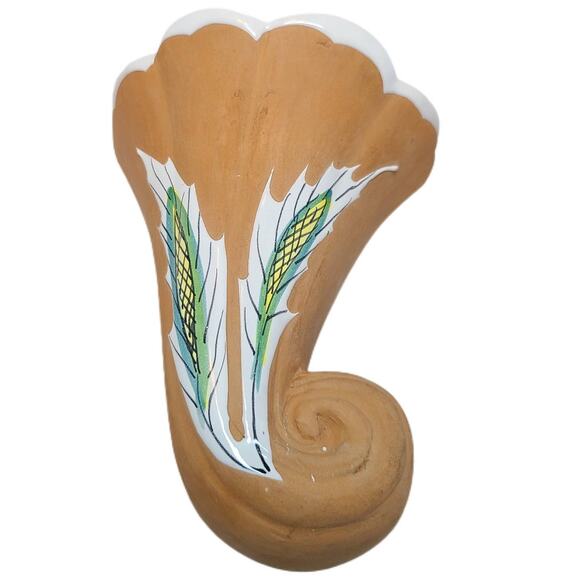 Rustic Vintage Wall Pocket Vase-Cornucopia with Wheat Motif, Perfect Home Accent - Picture 2 of 6